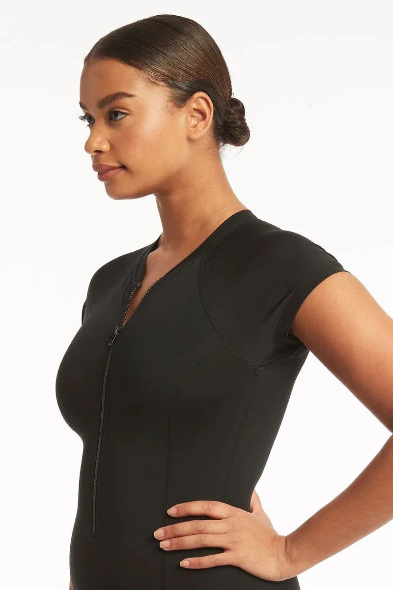 Sea Level Essentials Short Sleeve Multifit One Piece in Black