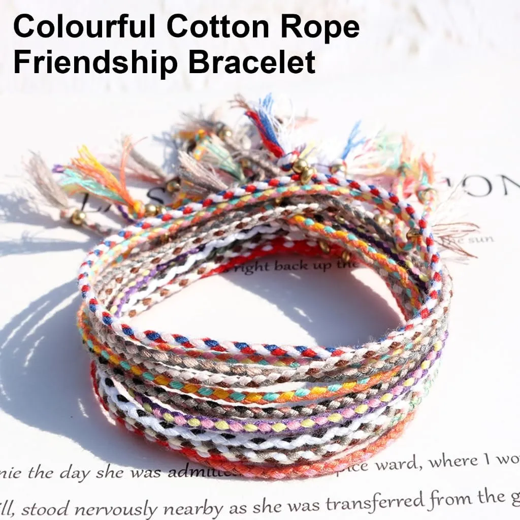 Set of 10 Multicolored Woven Friendship Bracelets Handmade Adjustable Anklets Woven Bracelets Colorful Bracelets