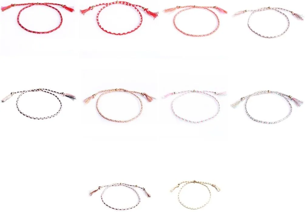 Set of 10 Multicolored Woven Friendship Bracelets Handmade Adjustable Anklets Woven Bracelets Colorful Bracelets