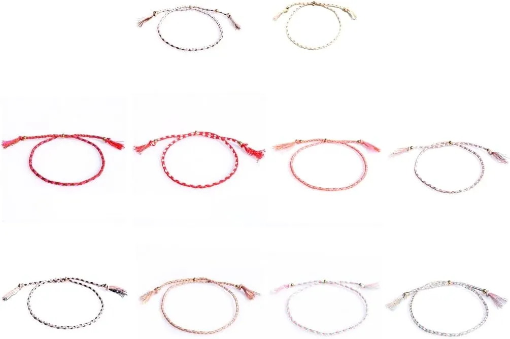 Set of 10 Multicolored Woven Friendship Bracelets Handmade Adjustable Anklets Woven Bracelets Colorful Bracelets