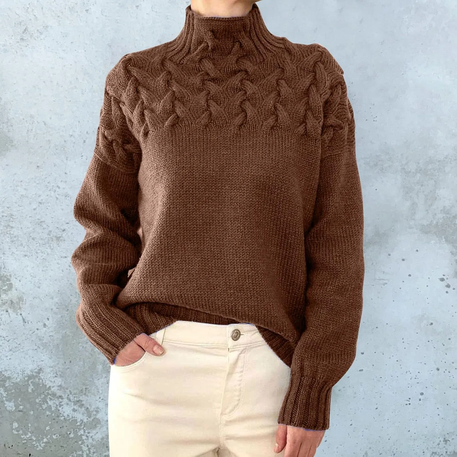 SHAOBGE Womens Sweaters Fuzzy Pullover Women Striped Womens Sweater Womens Striped Turtlenecksweater