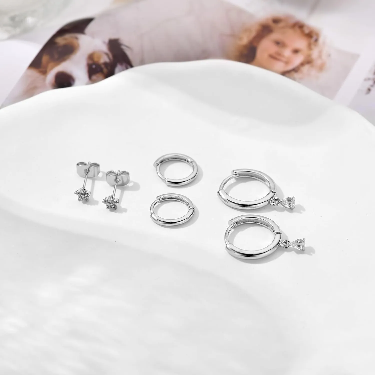 Shimmering Mini CZ Stud Earring Set for Multiple Piercings & Soft Cartilage: 3 Chic Designs for Women