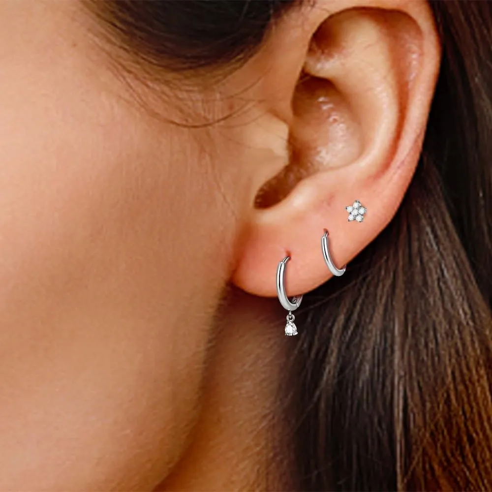 Shimmering Mini CZ Stud Earring Set for Multiple Piercings & Soft Cartilage: 3 Chic Designs for Women