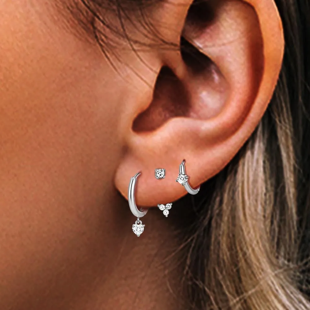 Shimmering Mini CZ Stud Earring Set for Multiple Piercings & Soft Cartilage: 3 Chic Designs for Women