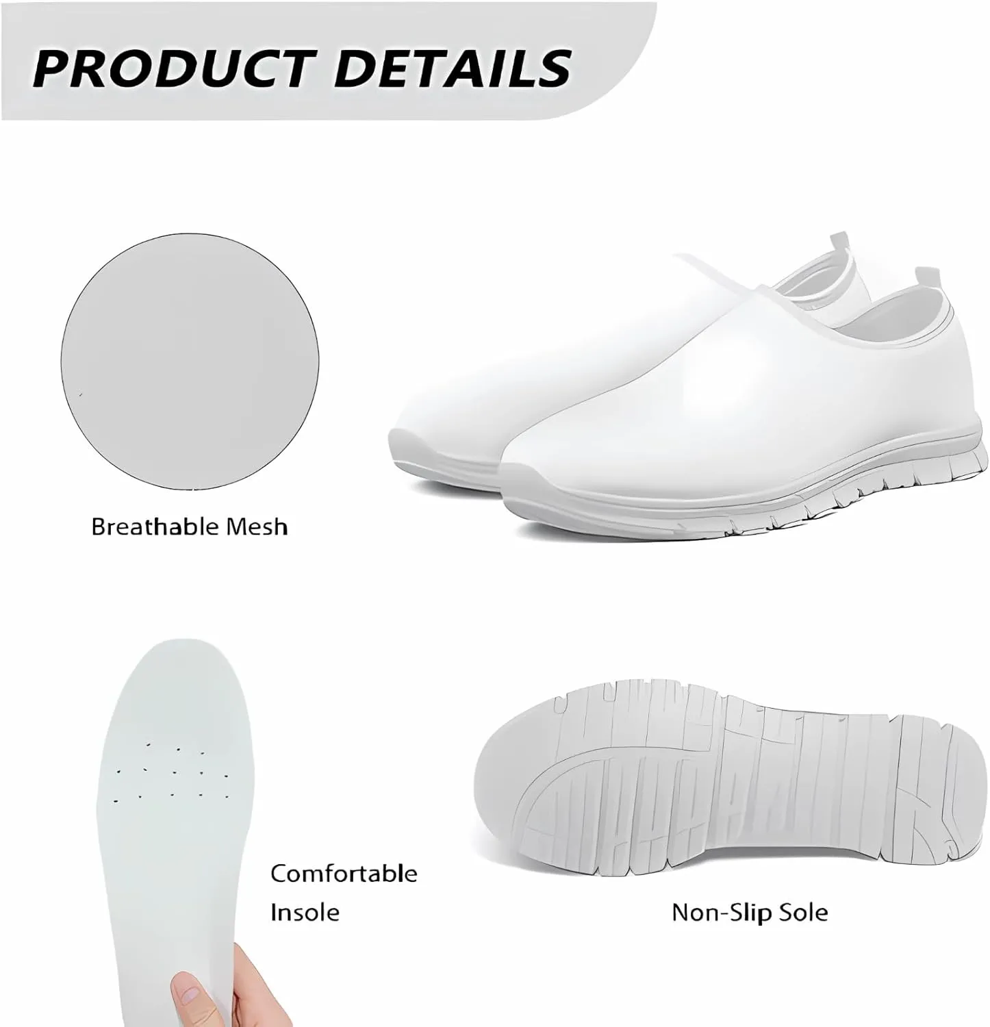 Shoes for Women Slip On Soft Cushioning Size 5.5-11.5 White