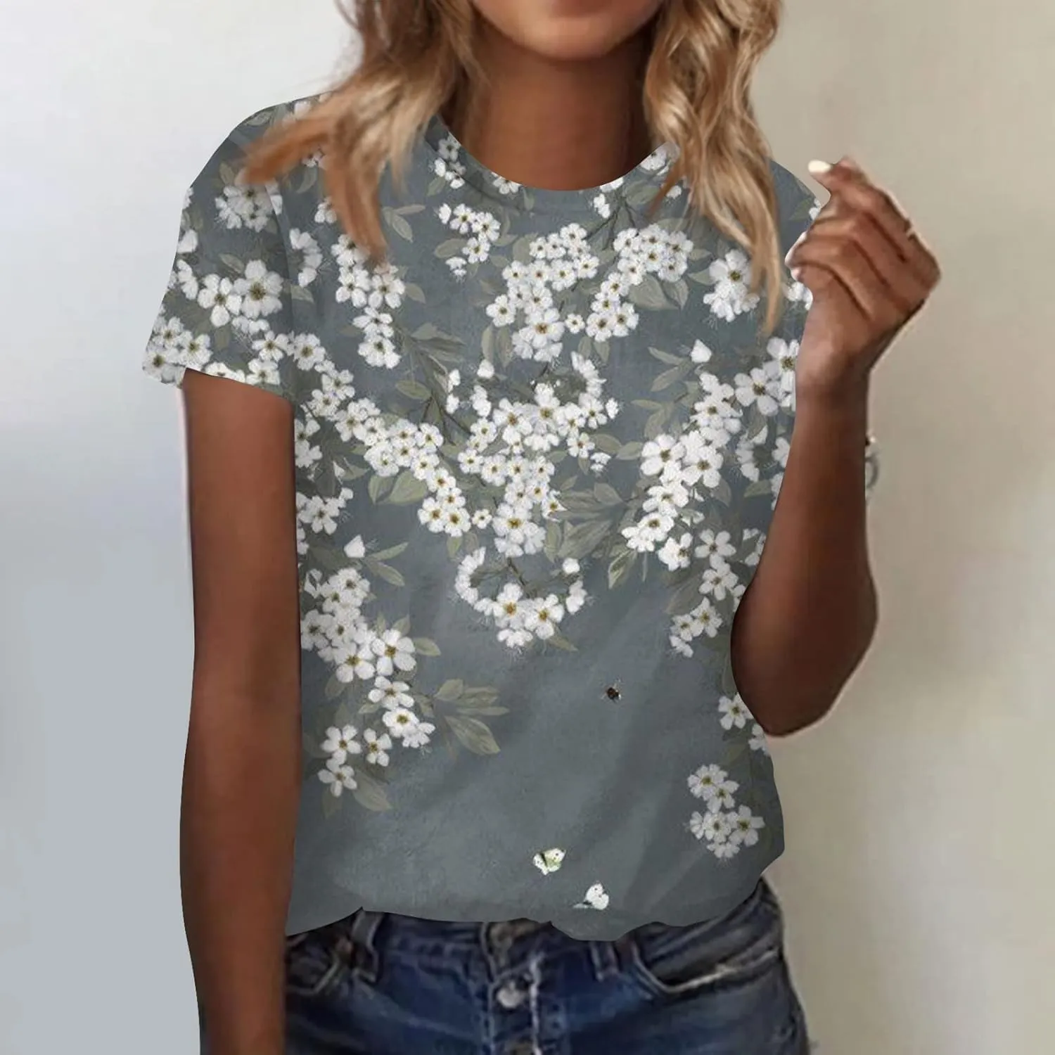 Short Sleeve Women Tops Fashion 2024 Summer Blouse Tees Round Neck Printed Pullover Casual Plus Size T Shirt