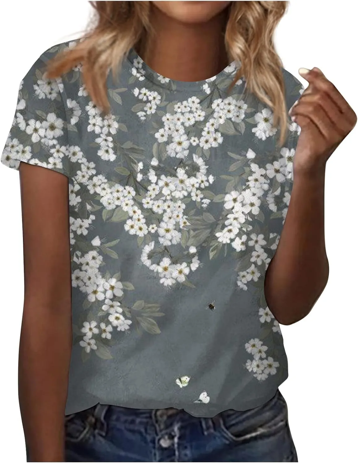 Short Sleeve Women Tops Fashion 2024 Summer Blouse Tees Round Neck Printed Pullover Casual Plus Size T Shirt