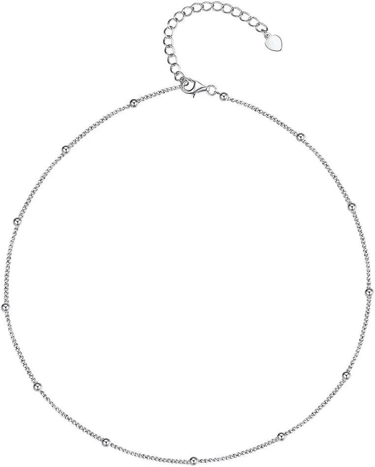 Silvora Women Choker Necklace, Sterling Silver/18K Gold Moon Stars/Cross Charms Bead Chokers for Teen Girls with Delicate Packaging
