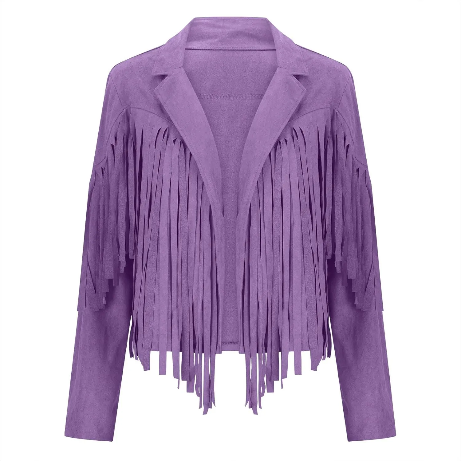 Sinzelimin Women's Crop Suit Jackets Fashion Tassels Cardigan Coat Faux Suede Leather Cowboy Style Long Sleeves Clubwear Coat