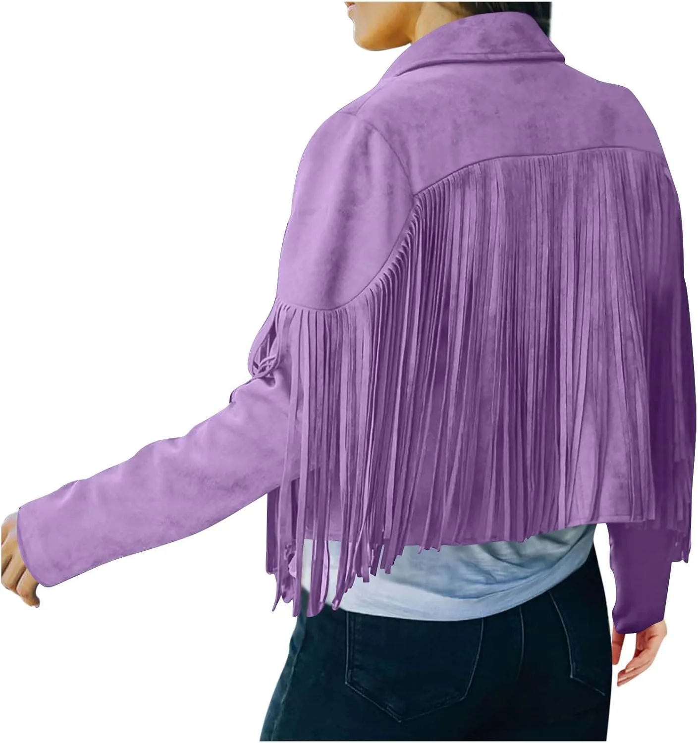 Sinzelimin Women's Crop Suit Jackets Fashion Tassels Cardigan Coat Faux Suede Leather Cowboy Style Long Sleeves Clubwear Coat