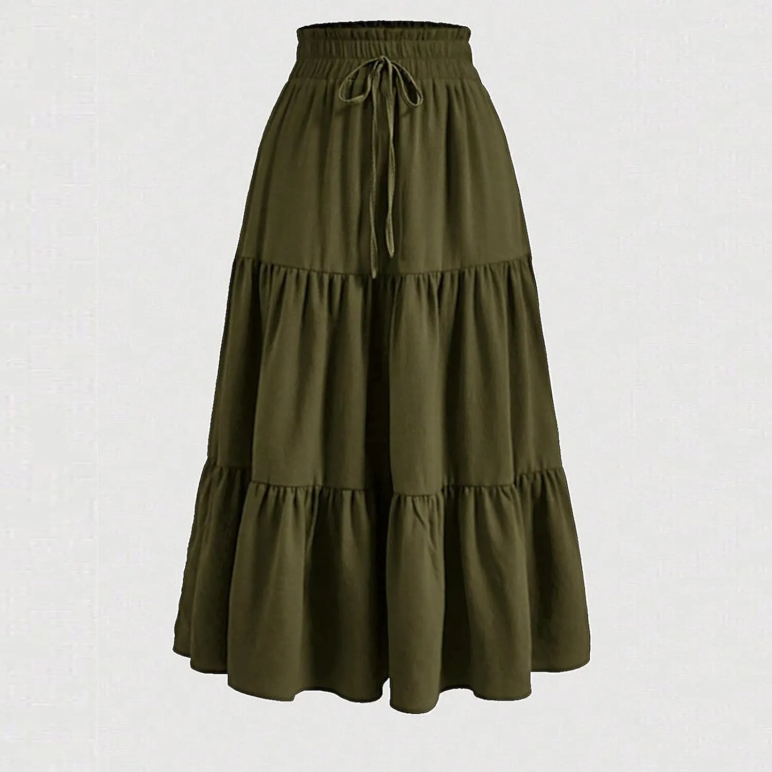 Skirts for Women Midi Length Floral Tiered Skirt Drawstring Summer Flowy Flowy Vacation A Line Skirt with Pockets