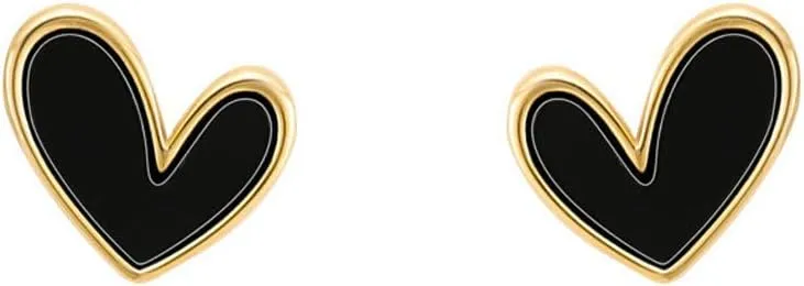 Small Heart Stud Earrings for Women Simple Black White Enamel Heart Earrings Small Gold Heart Stud Earrings Hypoallergenic Birthday Jewelry Gift for Women