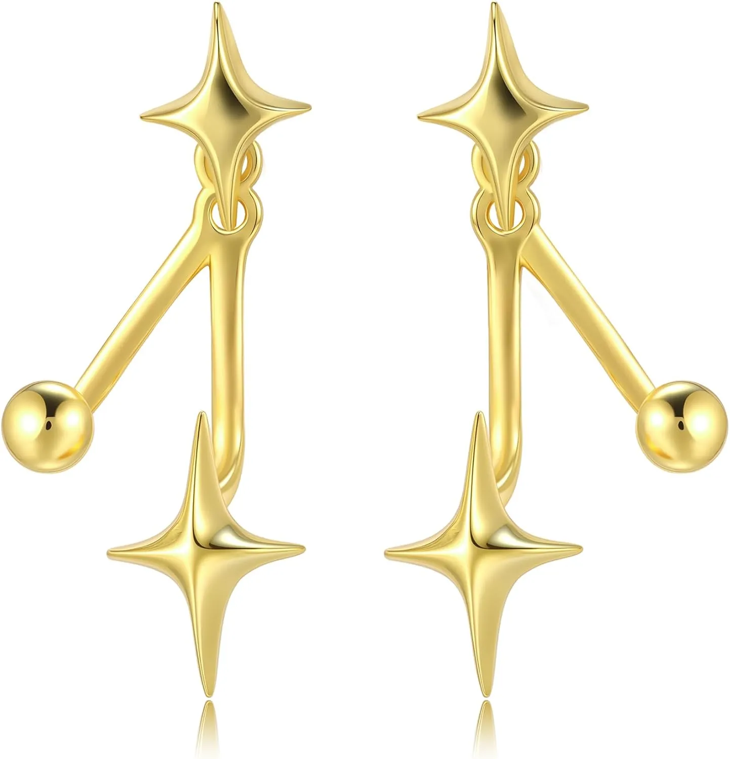 Small Star Stud Earrings for Women 925 Sterling Silver Post 14K Gold Plated Mini Drop Dangle Star Earrings Jackets for Women