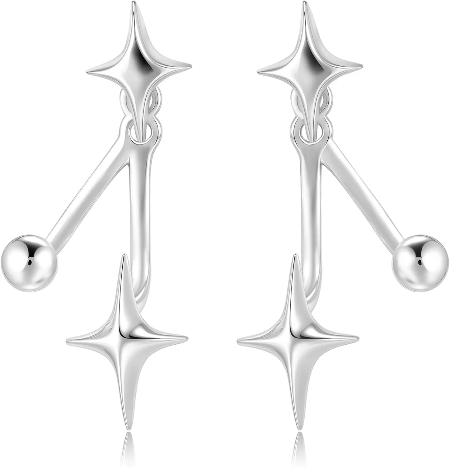 Small Star Stud Earrings for Women 925 Sterling Silver Post 14K Gold Plated Mini Drop Dangle Star Earrings Jackets for Women