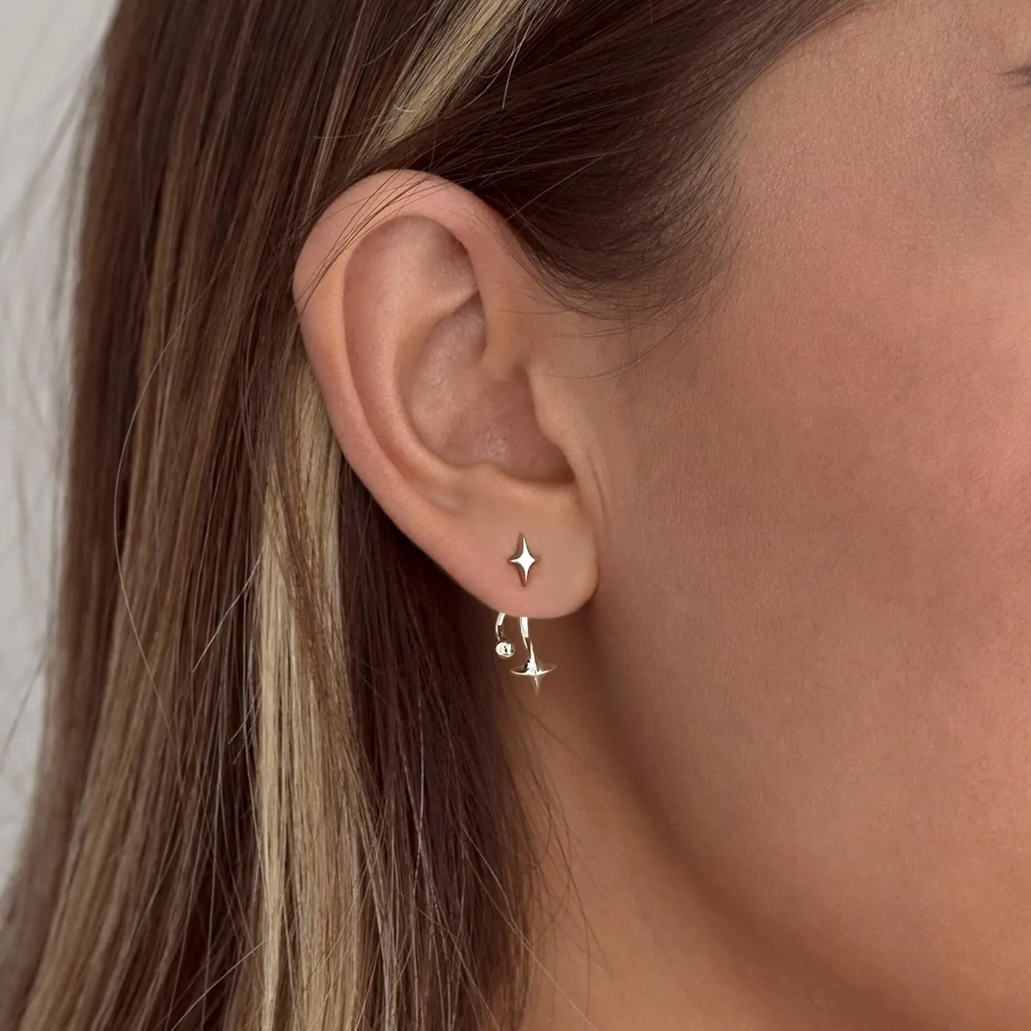Small Star Stud Earrings for Women 925 Sterling Silver Post 14K Gold Plated Mini Drop Dangle Star Earrings Jackets for Women