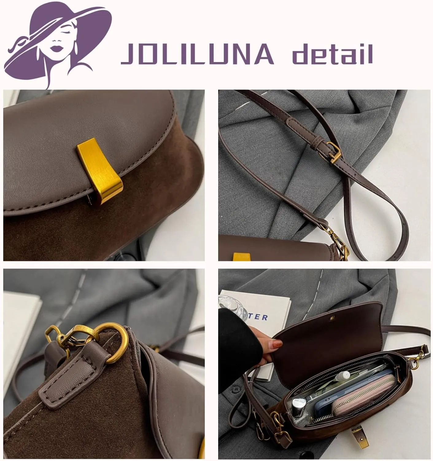 Small Suede Shoulder Bags For Women Brown Suede Small Trendy Crossbody Bag Saddle Suede Satchel Bag
