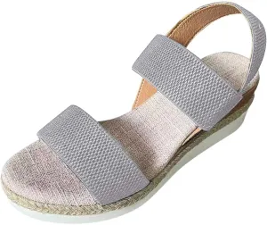 Smoneyful Womens Orthopedic Wedge Sandals Comfortable Flat Platform with Elastic Toe Strap Open Toe Ankle Strap Summer Dressy Casual Arch Support for Outdoor & Beach Wear