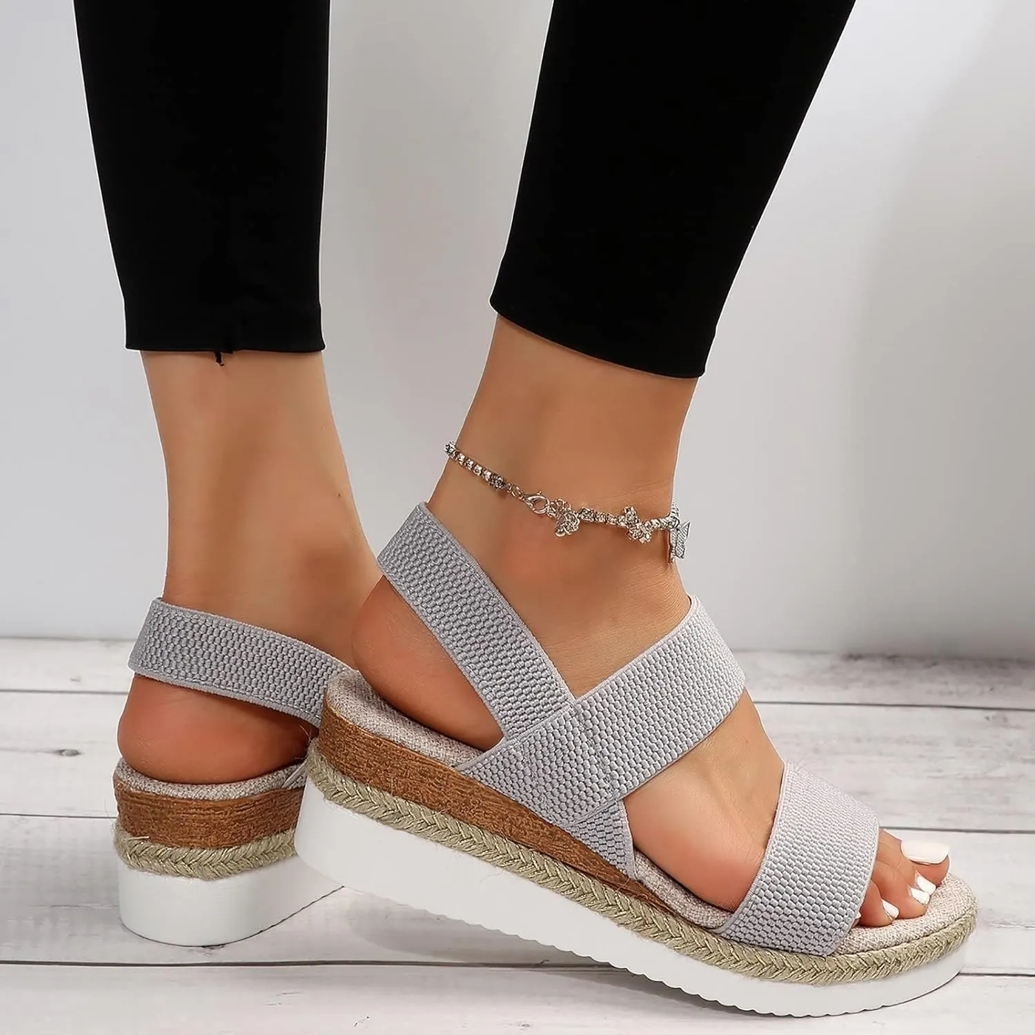 Smoneyful Womens Orthopedic Wedge Sandals Comfortable Flat Platform with Elastic Toe Strap Open Toe Ankle Strap Summer Dressy Casual Arch Support for Outdoor & Beach Wear