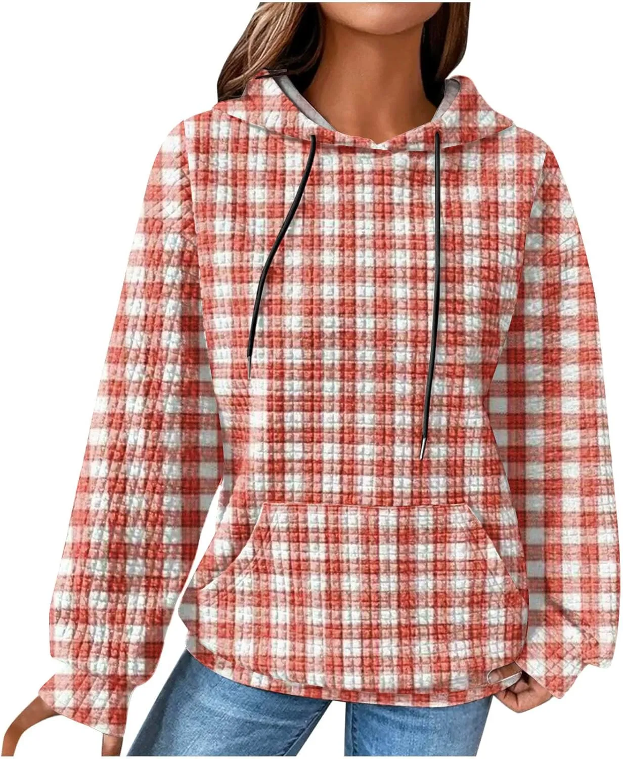 Soft Sweatshirts For Women Graphic Waffle Oversized Hoodies Casual Cute Drawstring Pullover Top Trendy Preppy Clothes