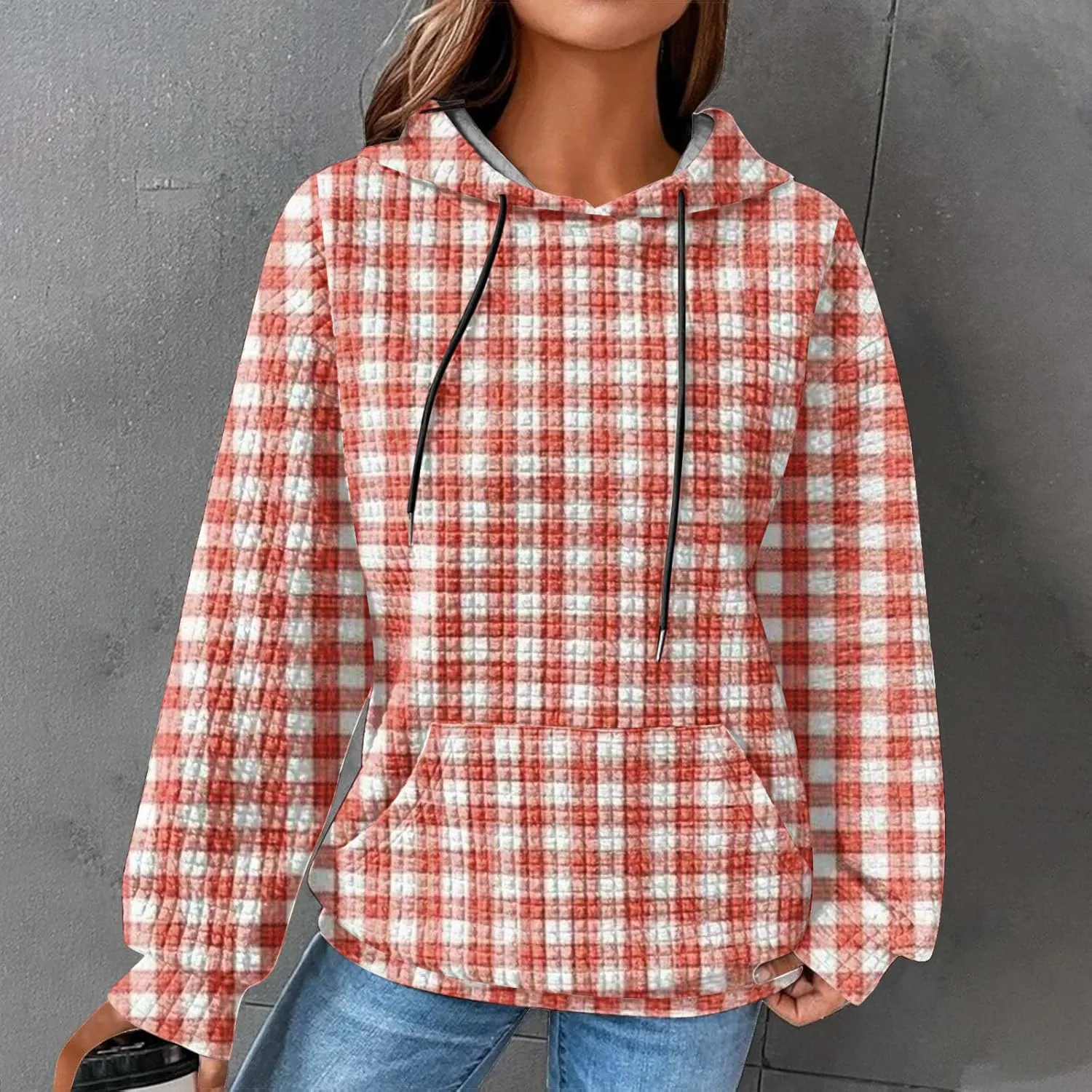 Soft Sweatshirts For Women Graphic Waffle Oversized Hoodies Casual Cute Drawstring Pullover Top Trendy Preppy Clothes