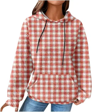 Soft Sweatshirts For Women Graphic Waffle Oversized Hoodies Casual Cute Drawstring Pullover Top Trendy Preppy Clothes