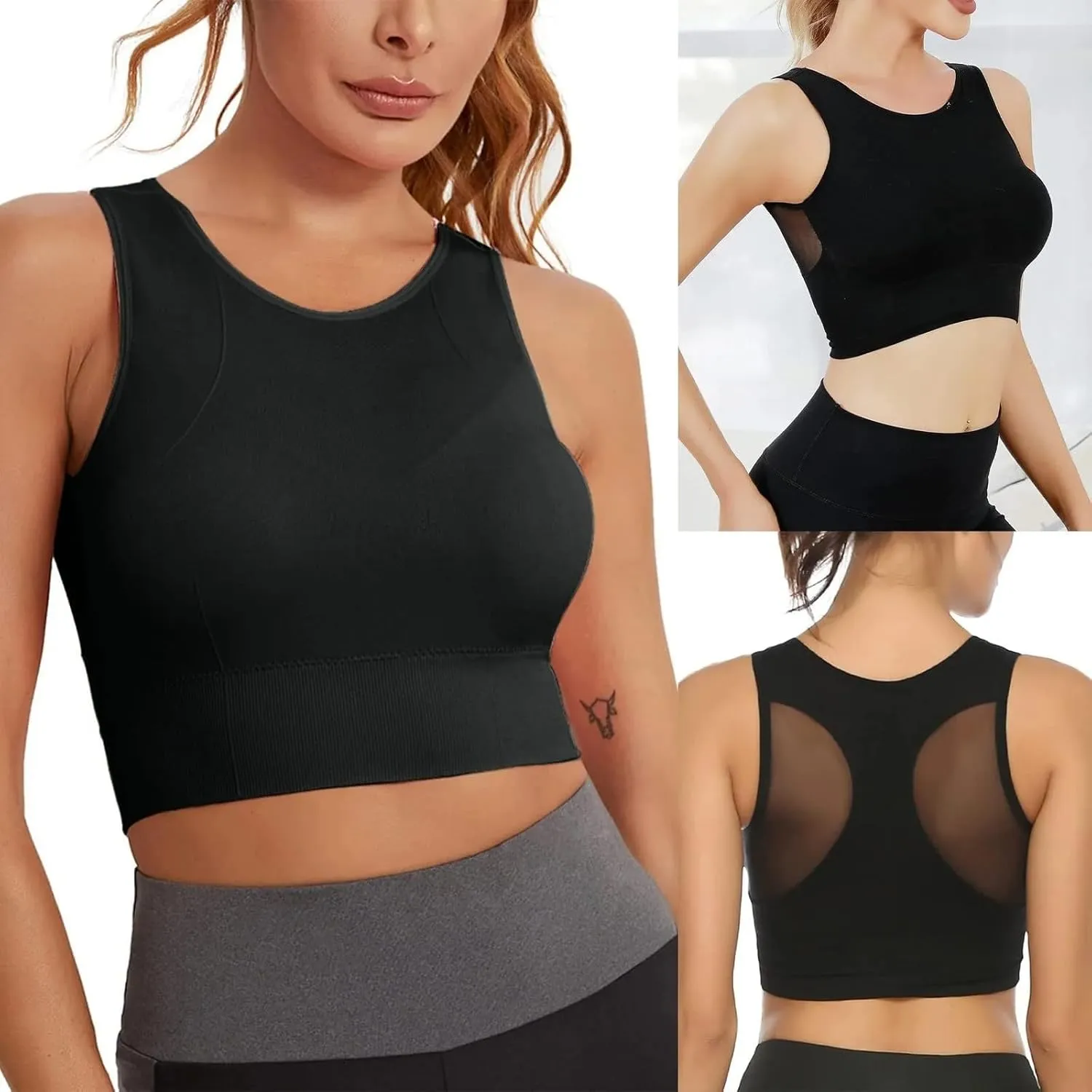 Sports Bras for Women High Neck U Back Padded Crop Workout Tank Top Wirefree Padded Yoga Bra Gym