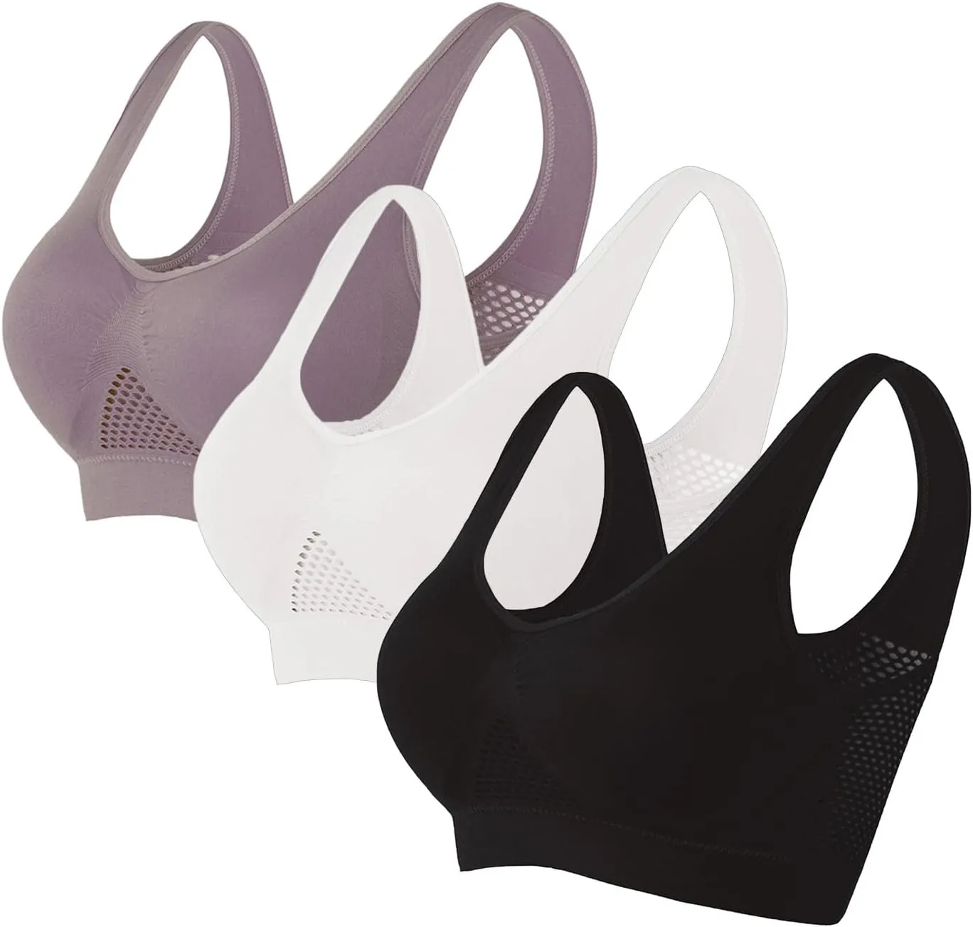 Sports Bras for Women High Support Mesh Gym Running Workout Bra 3 Pack Breathable Comfort Bra Multipack Plus Size
