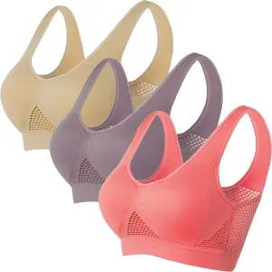 Sports Bras for Women High Support Mesh Gym Running Workout Bra 3 Pack Breathable Comfort Bra Multipack Plus Size