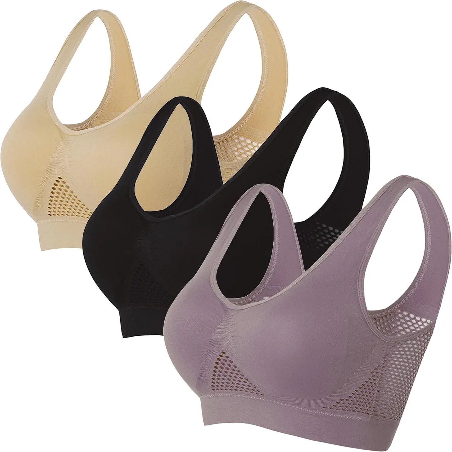 Sports Bras for Women High Support Mesh Gym Running Workout Bra 3 Pack Breathable Comfort Bra Multipack Plus Size