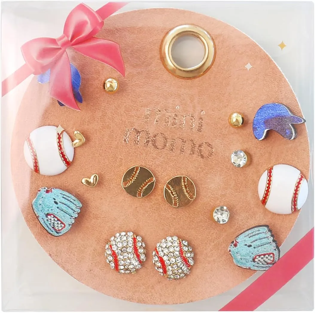 Sports Earring Set for Women Multi Pairs Assorted Multipack - Stud Earrings Jewelry Gift for Sports Mom Football, Baseball, Basketball, Soccer Team