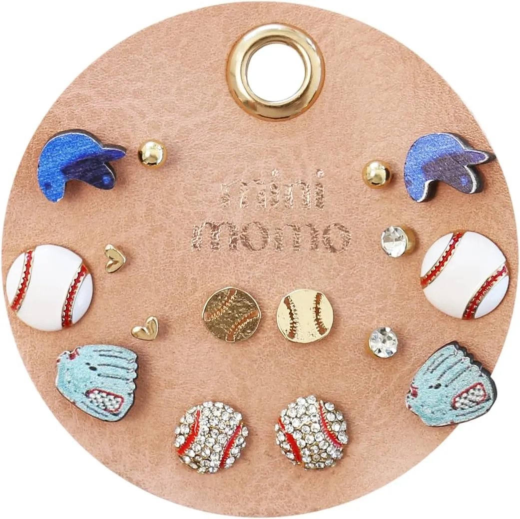 Sports Earring Set for Women Multi Pairs Assorted Multipack - Stud Earrings Jewelry Gift for Sports Mom Football, Baseball, Basketball, Soccer Team