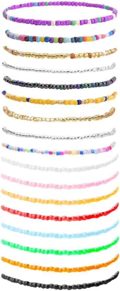 Stackable Elastic Beaded Bracelets for Women Colorful Stretch Bracelets Bohemian Beach Bracelets for Woman Handmade Summer Bracelets Bead Bracelet Ankle Bracelets for Women Beaded Bracelet Sets 17Pcs