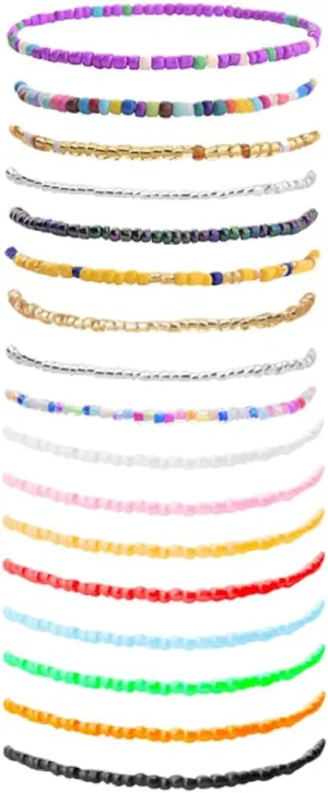 Stackable Elastic Beaded Bracelets for Women Colorful Stretch Bracelets Bohemian Beach Bracelets for Woman Handmade Summer Bracelets Bead Bracelet Ankle Bracelets for Women Beaded Bracelet Sets 17Pcs