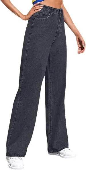 Straight Leg Jeans for Women,Trendy Retro High Waisted Wide Leg Stretch Boyfriend Denim Pants with Pockets