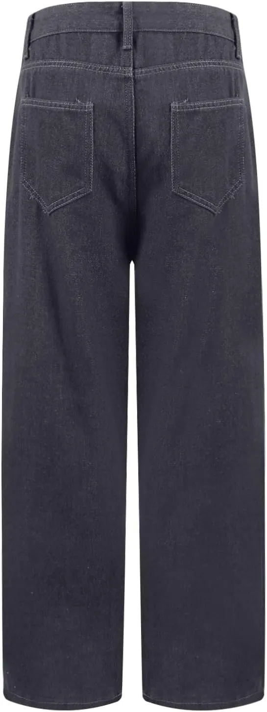 Straight Leg Jeans for Women,Trendy Retro High Waisted Wide Leg Stretch Boyfriend Denim Pants with Pockets