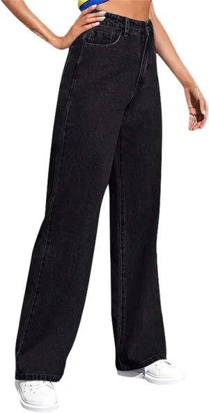 Straight Leg Jeans for Women,Trendy Retro High Waisted Wide Leg Stretch Boyfriend Denim Pants with Pockets