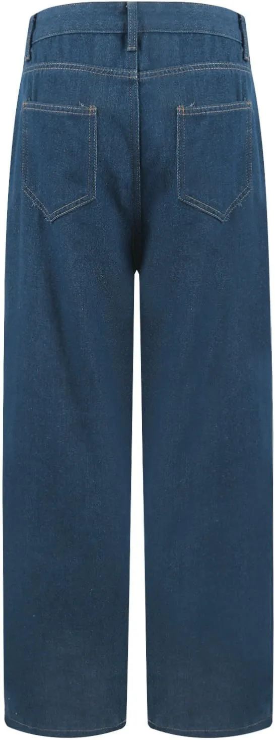 Straight Leg Jeans for Women,Trendy Retro High Waisted Wide Leg Stretch Boyfriend Denim Pants with Pockets