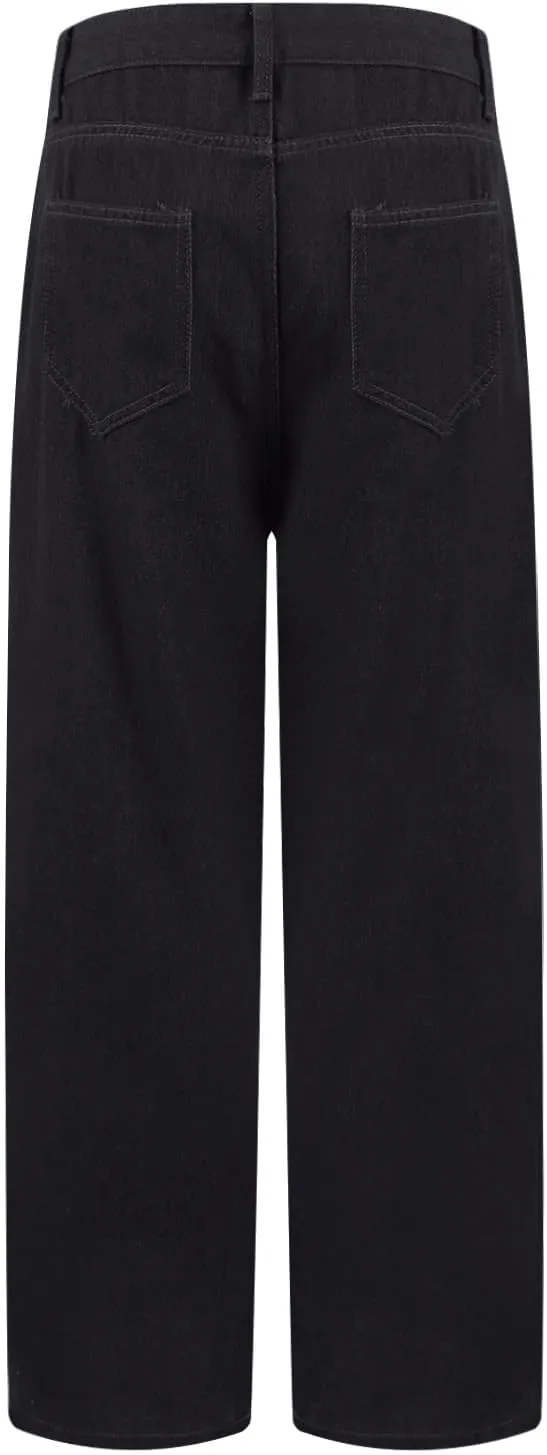 Straight Leg Jeans for Women,Trendy Retro High Waisted Wide Leg Stretch Boyfriend Denim Pants with Pockets