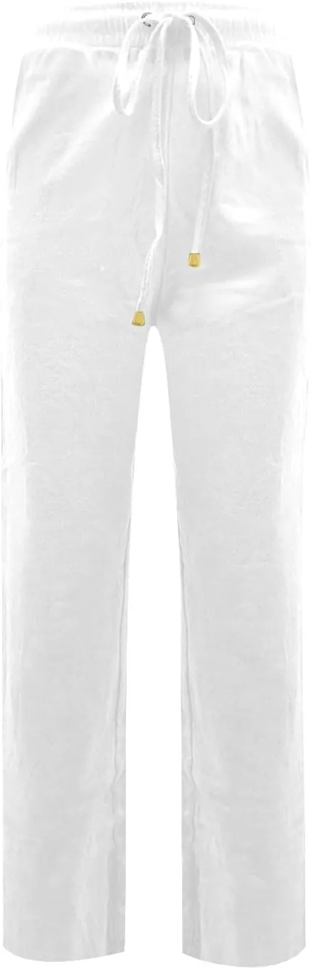 Straight Leg Linen Pants Women Summer High Waist Loose Casual Pants Comfy Lightweight Breathable Vacation Travel Pants