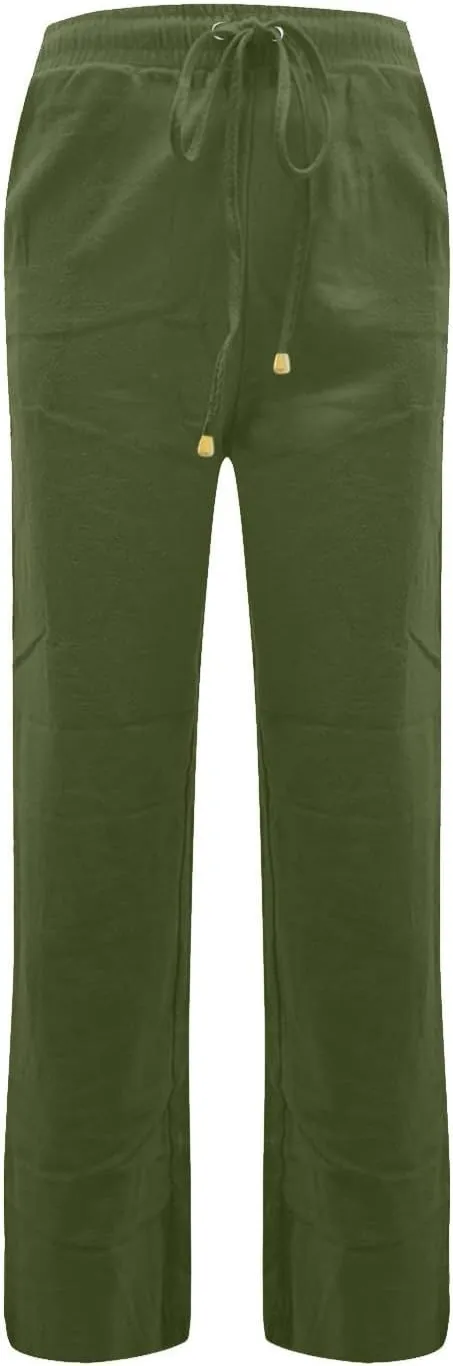 Straight Leg Linen Pants Women Summer High Waist Loose Casual Pants Comfy Lightweight Breathable Vacation Travel Pants