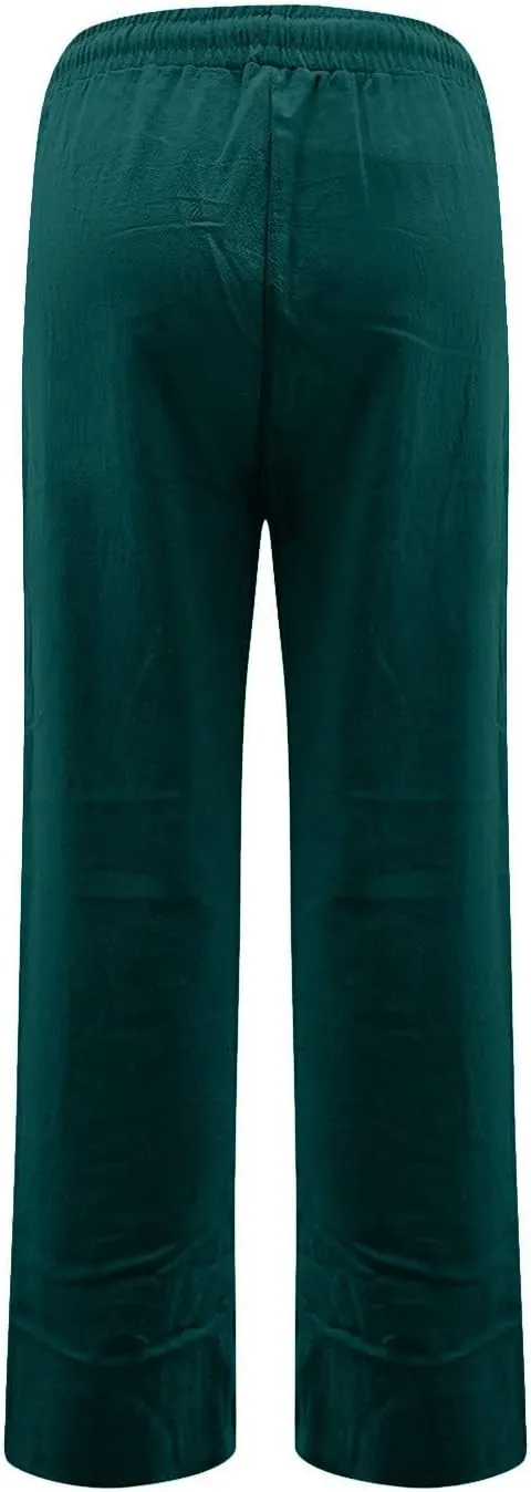 Straight Leg Linen Pants Women Summer High Waist Loose Casual Pants Comfy Lightweight Breathable Vacation Travel Pants