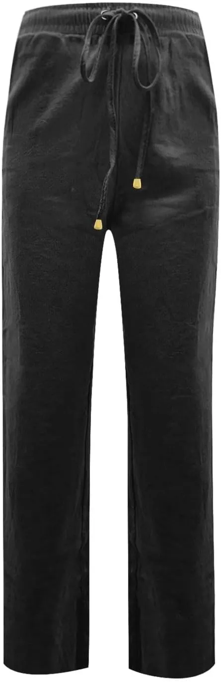 Straight Leg Linen Pants Women Summer High Waist Loose Casual Pants Comfy Lightweight Breathable Vacation Travel Pants