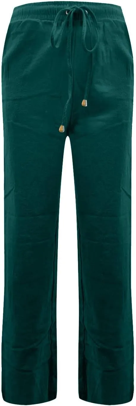 Straight Leg Linen Pants Women Summer High Waist Loose Casual Pants Comfy Lightweight Breathable Vacation Travel Pants