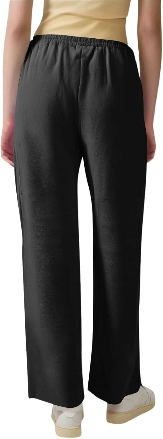 Straight Leg Linen Pants Women Summer High Waist Loose Casual Pants Comfy Lightweight Breathable Vacation Travel Pants