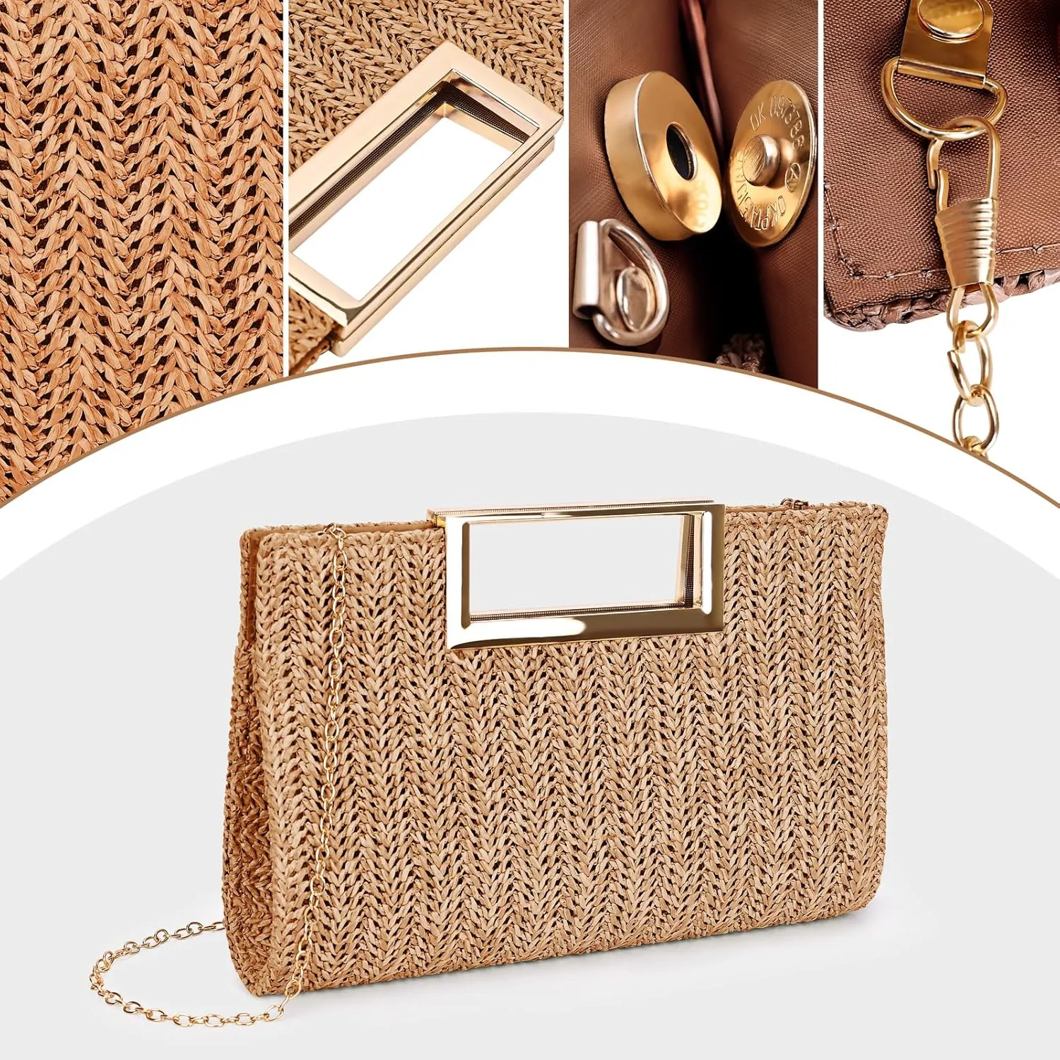 Straw Clutch for Women - Beach Vacation Raffia Bag, Trends Cute Purse, Beach Bag