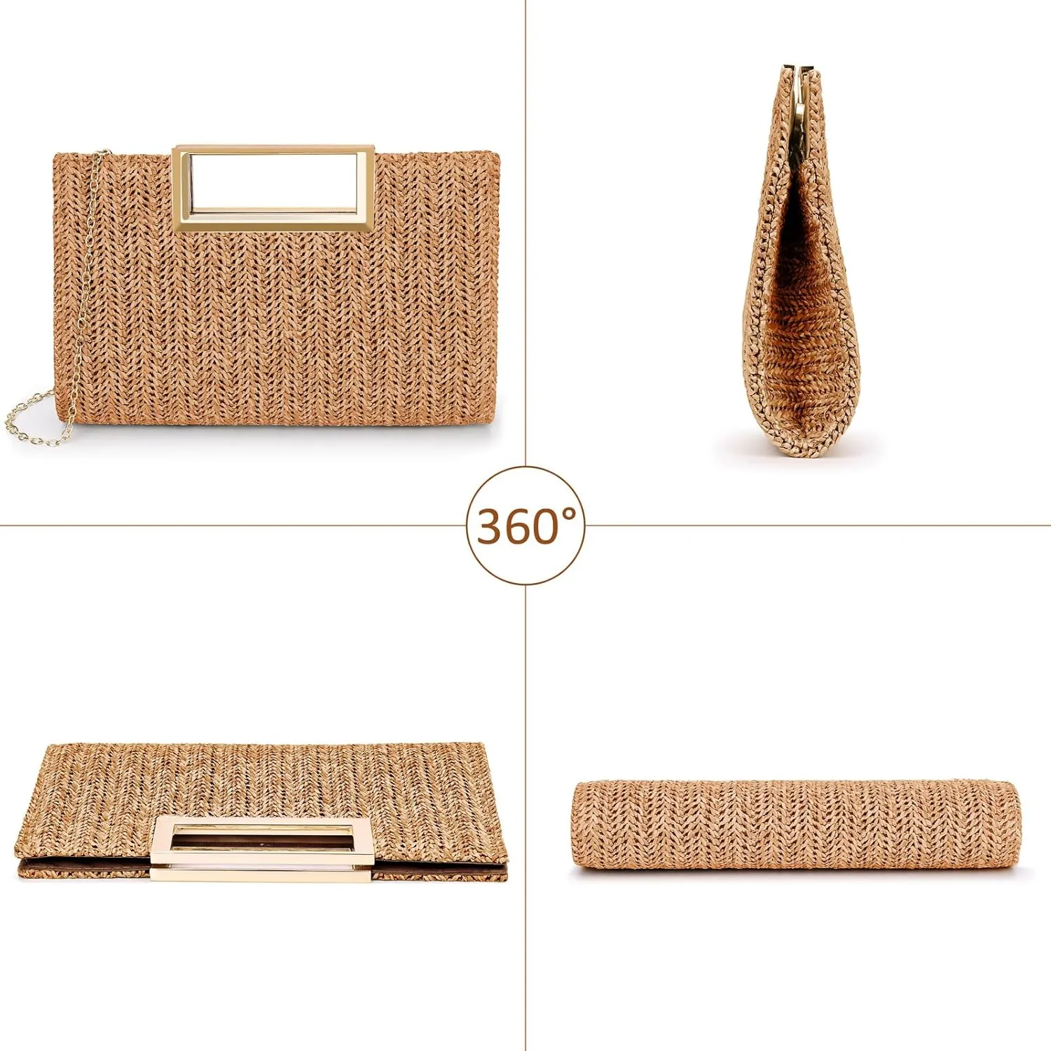 Straw Clutch for Women - Beach Vacation Raffia Bag, Trends Cute Purse, Beach Bag
