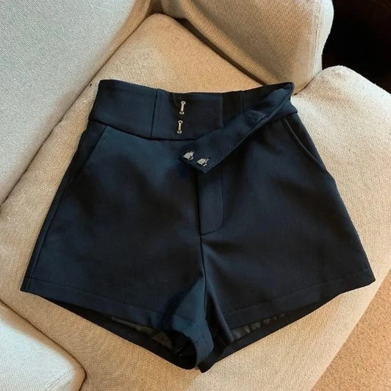 Streetwear Black High Waist A-Line Shorts