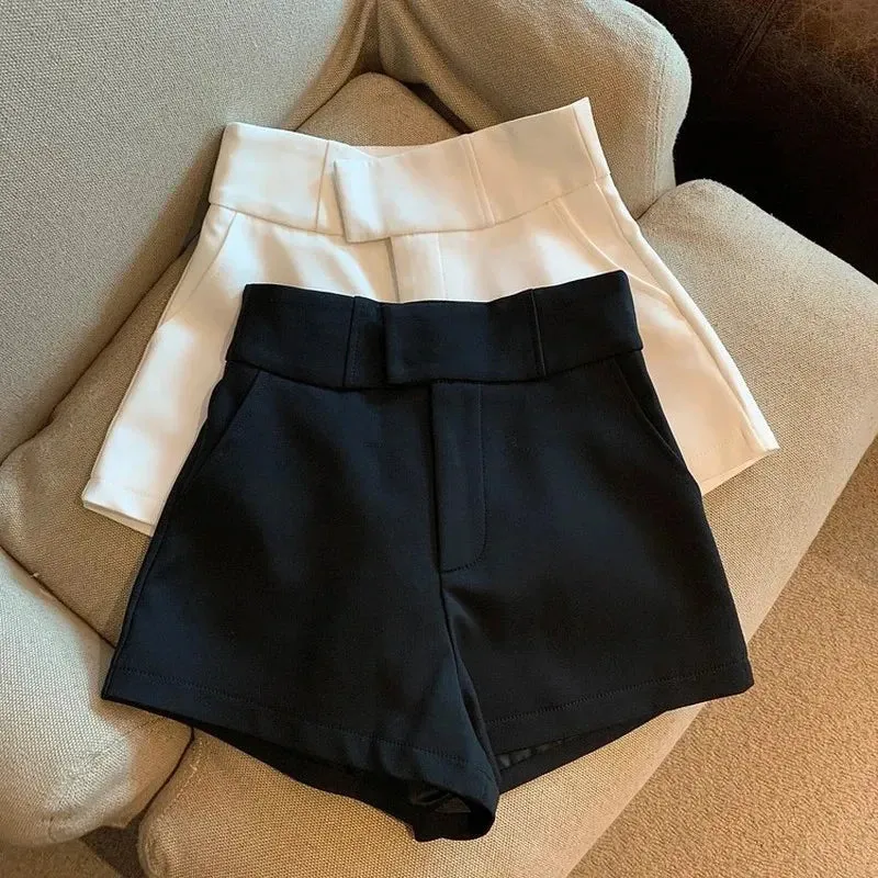 Streetwear Black High Waist A-Line Shorts