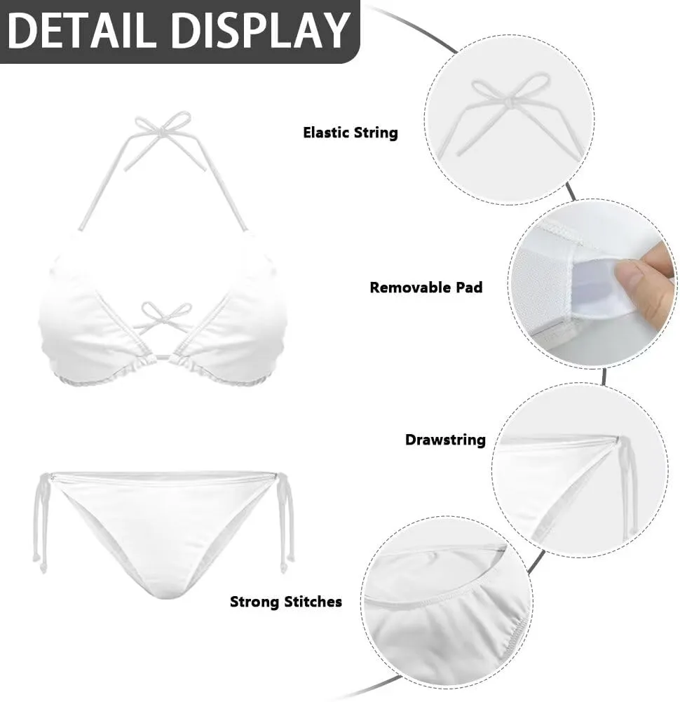 String Women's Sexy Halter Thong Bikini 2 Piece with Tie Sides Summer Triangle Bikini Set Swimsuits
