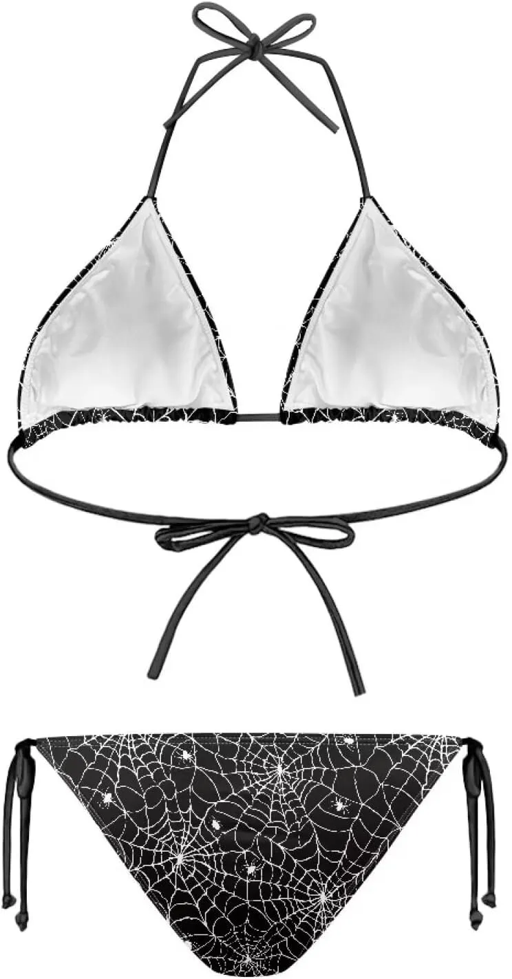 String Women's Sexy Halter Thong Bikini 2 Piece with Tie Sides Summer Triangle Bikini Set Swimsuits
